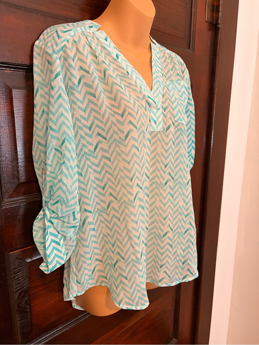 Maurices Aqua Chevron V-Neck Tunic Top